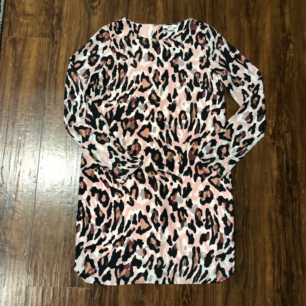 Bar III Pink Leopard Long Sleeve Tunic Style Dress